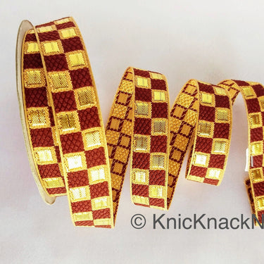 Brown and Gold Jacquard Weaving Trim, Trim By 2 Yards, Craft Decorative Ribbon